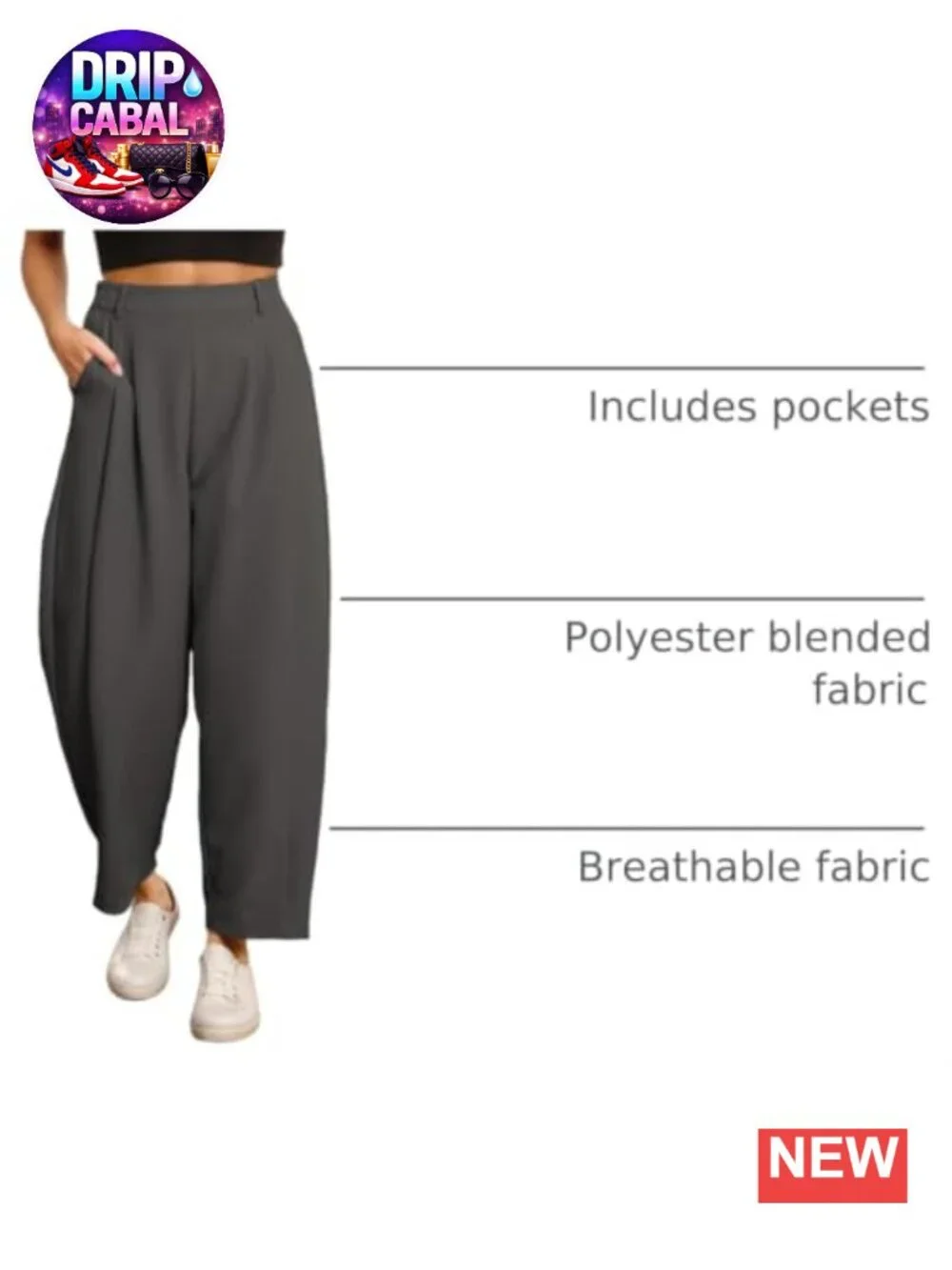 Wide Leg Barrel Pants with Pockets High Waisted Loose Fit Business Casual